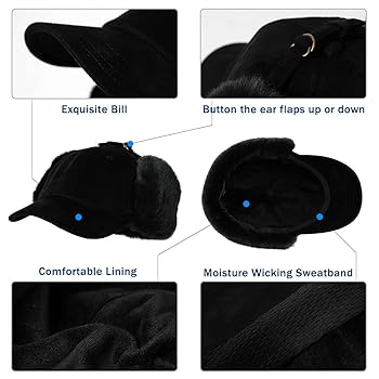 Fancet Womens Winter Fitted Ear Flaps Wool Warm Faux Fur Men